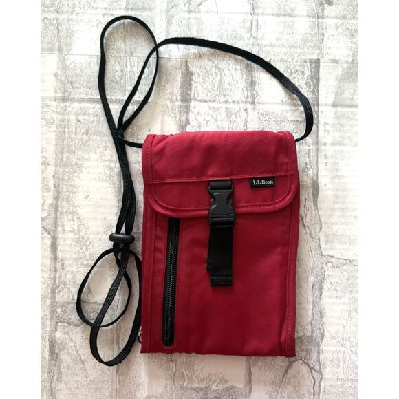 LL Bean Red Secure Travel Crossbody Lightweight Zipper Utility Bag Pouch - Picture 1 of 6